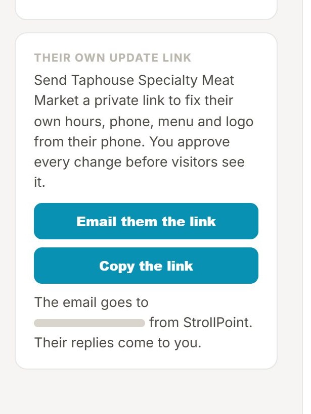 The link the owner receives