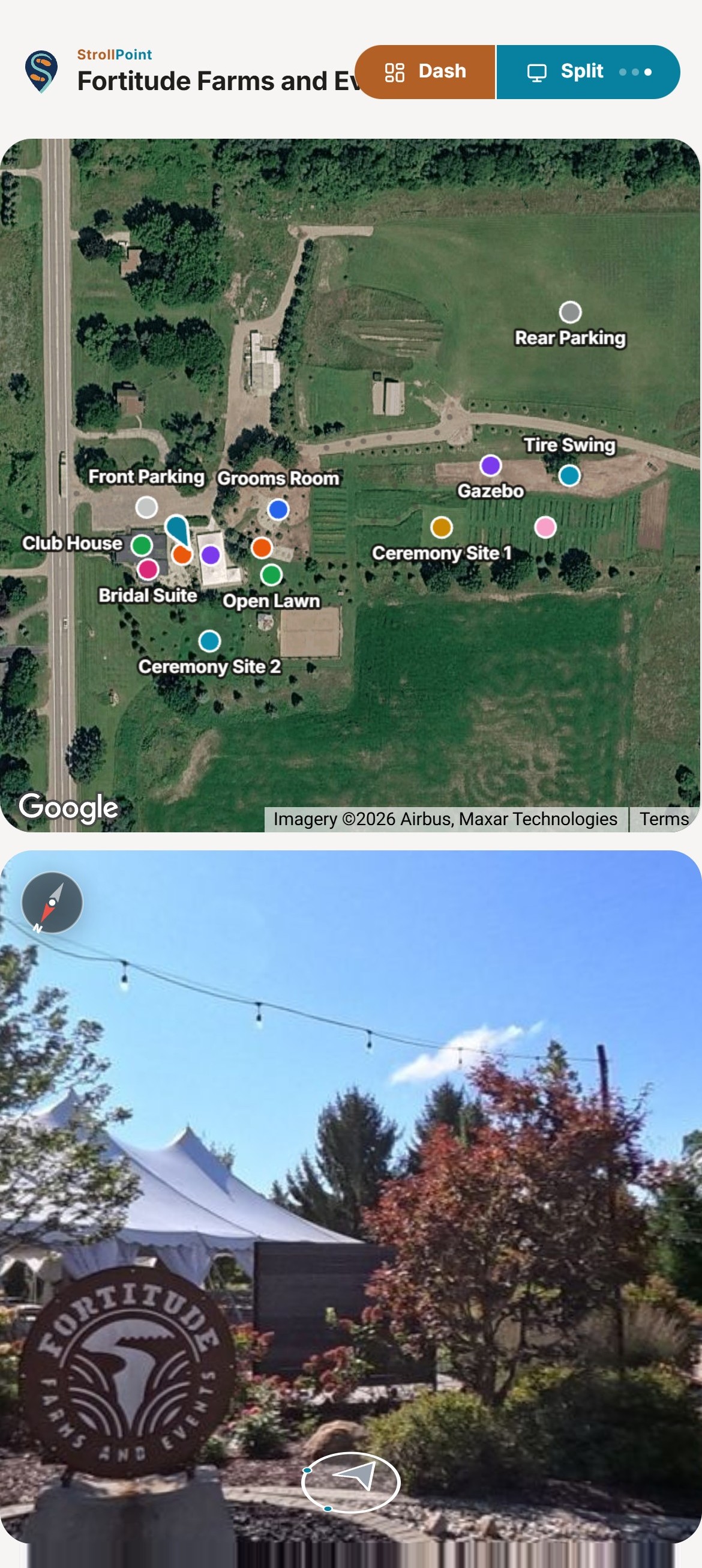 The Fields of Fortitude tour on a phone, open at the Fortitude sign where every visit begins