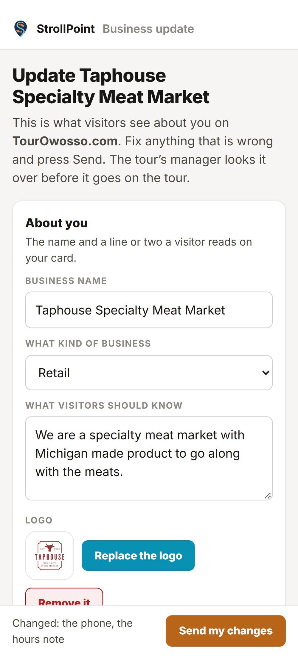 The update form on a phone